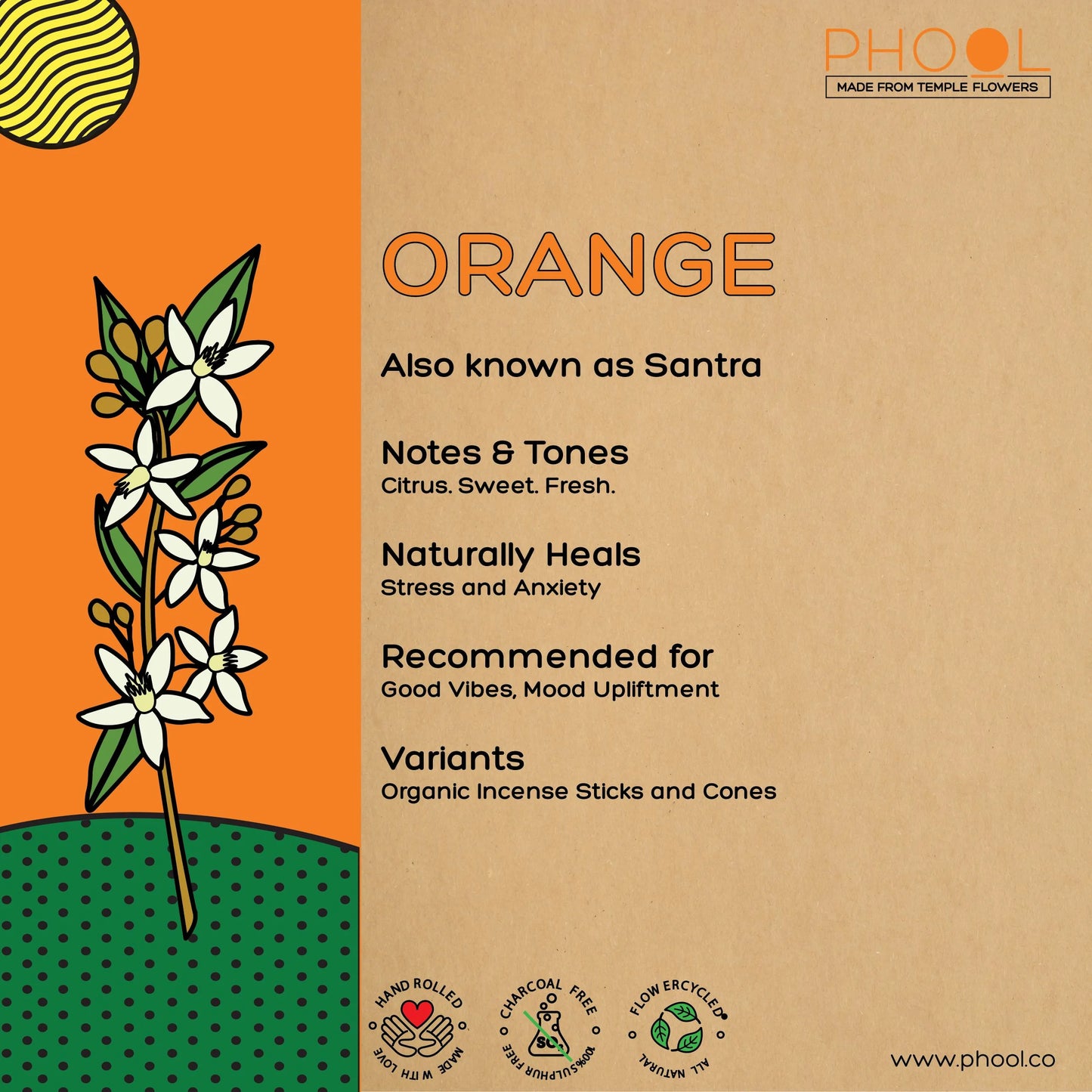 Phool ORANGE Luxury Incense Cones (40 cones)